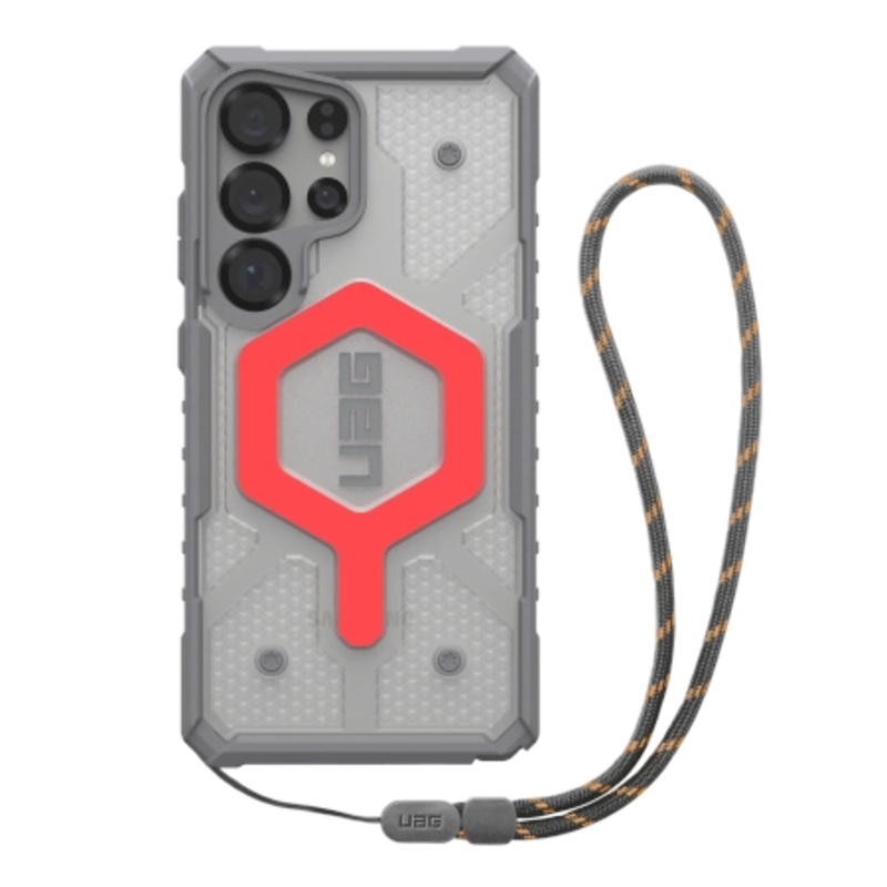 UAG Pathfinder Clear Magnet Bundle Magnetic Case og Wrist Strap til Samsung Galaxy S25 Ultra 5G – Gr/Rd