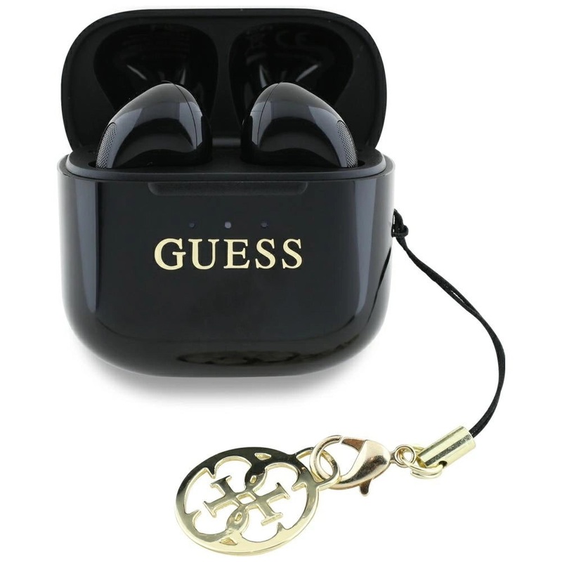 Guess Glossy Effect Printed Classic Logo & Charm TWS hovedtelefoner – sort