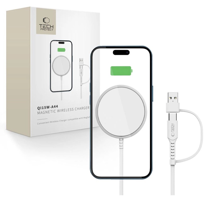 Tech-Protect QI15W-A44 magnetisk trdls oplader med MagSafe – hvid