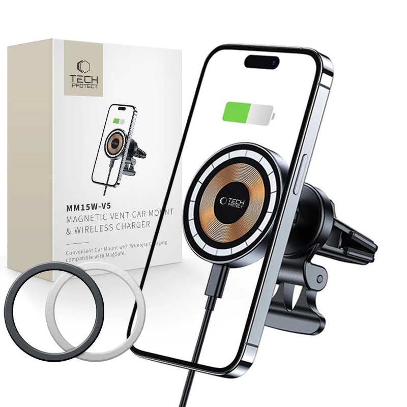 Tech-Protect MM15W-V5 biltelefonholder med MagSafe 15W induktiv oplader til luftventilation – sort