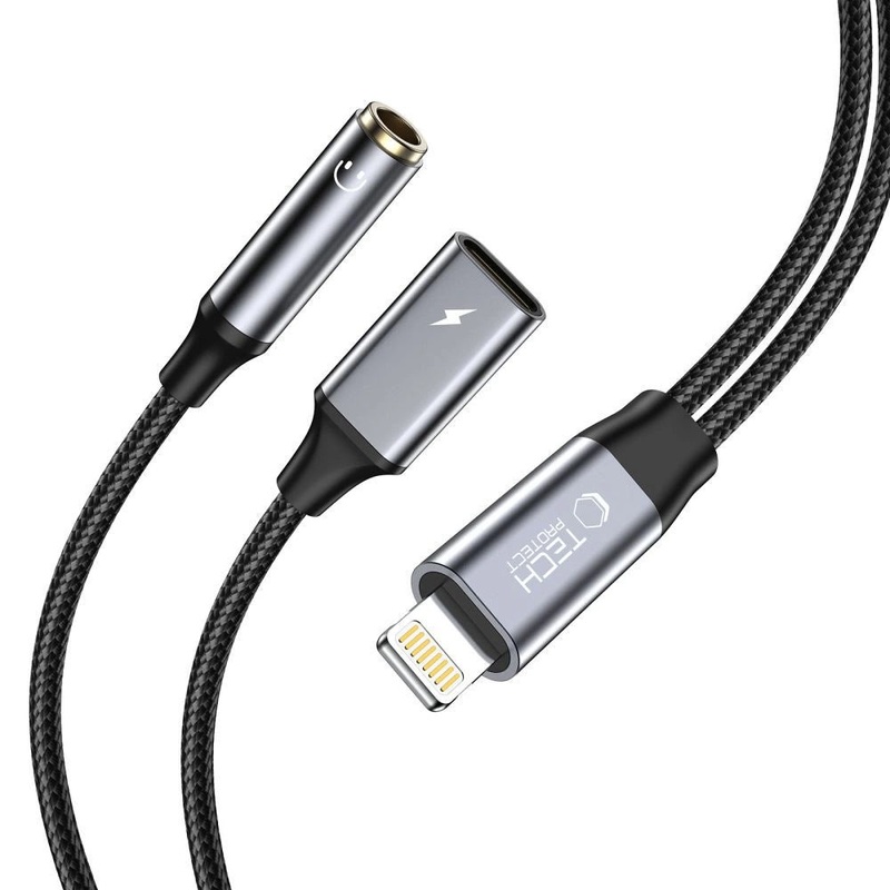 Tech-Protect UltraBoost Lightning (mand) / mini jack 3,5 mm (kvinde) – Lightning (kvinde) – sort
