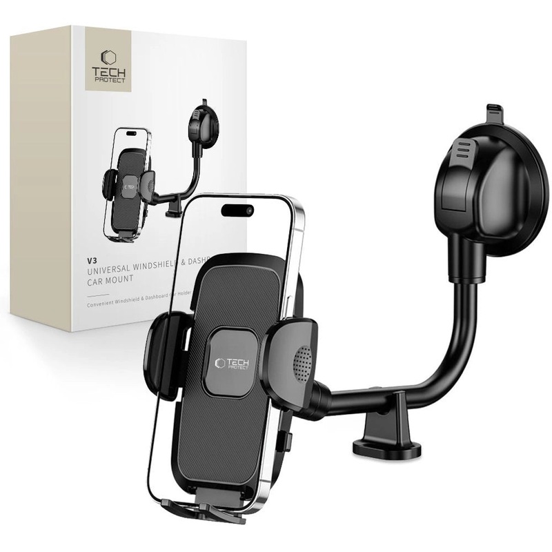 Tech-Protect V3 langarm biltelefonholder til forrude/cockpit – sort
