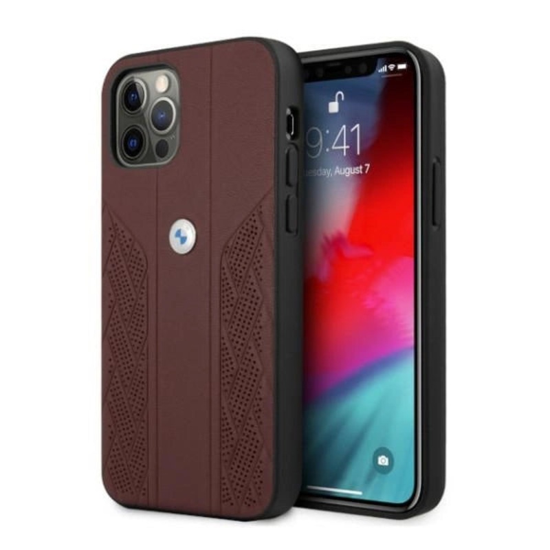 Etui BMW BMHCP12LRSPPR iPhone 12 Pro Max 6,7 rd/rd hrdkasse Lder Curve Perforeret