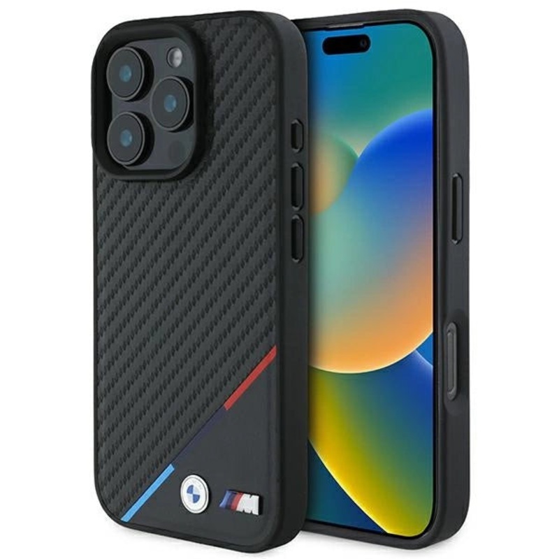 BMW M Carbon Tricolor Line MagSafe Case til iPhone 16 Pro Max – sort