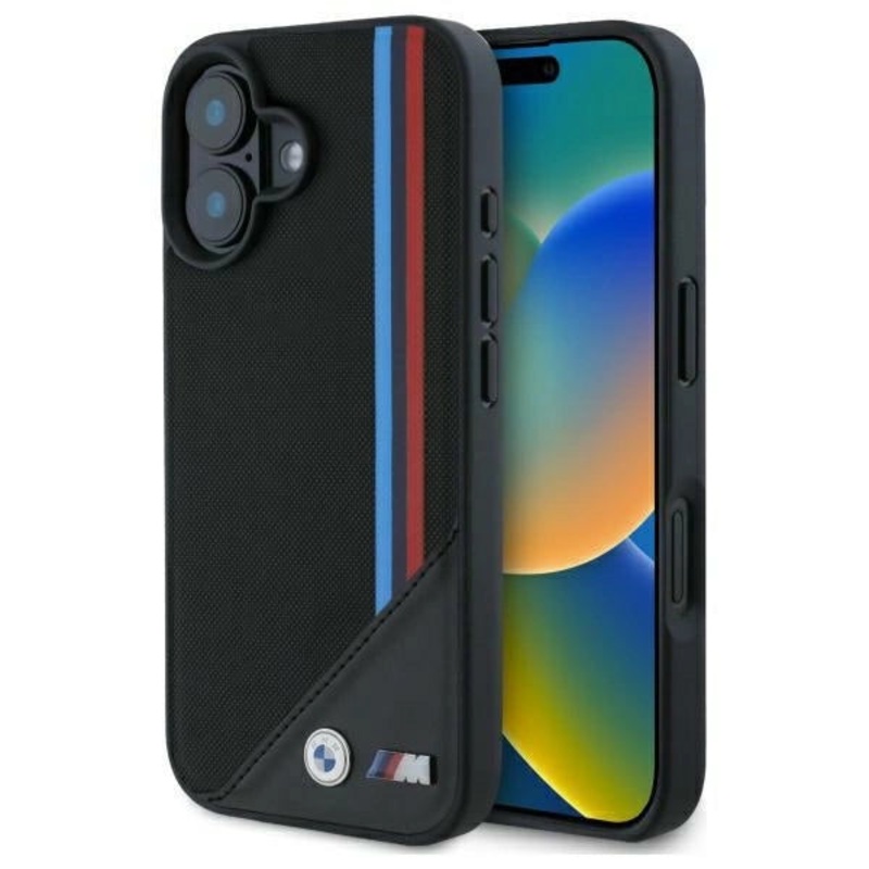 BMW M Meshed Tricolor Stripes MagSafe case til iPhone 16 – sort