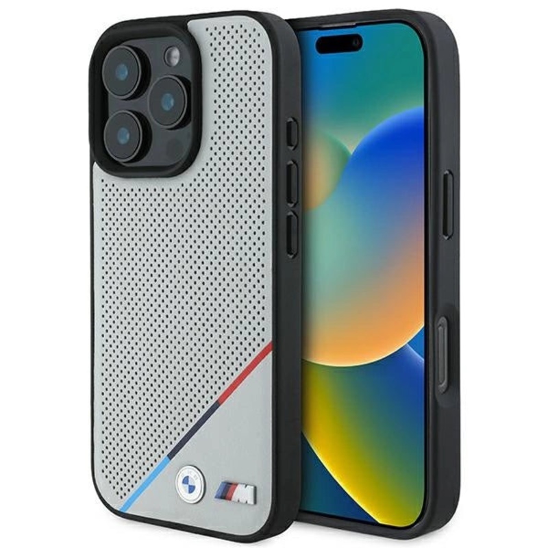 BMW M Perforeret Tricolor Line MagSafe Case til iPhone 16 Pro – Gr