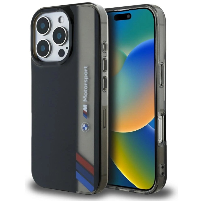 BMW Motorsport IML Vertical Stripe iPhone 16 Pro Max Case – sort