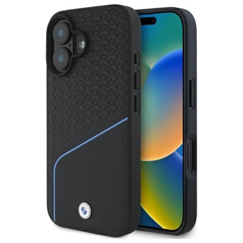 BMW Sign lder tekstureret og linje MagSafe iPhone 16 Case – sort