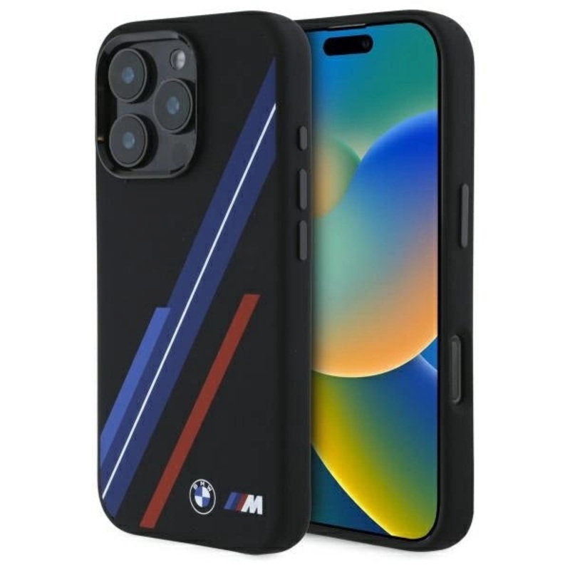BMW Silicone Random Lines MagSafe Case til iPhone 16 Pro Max – sort